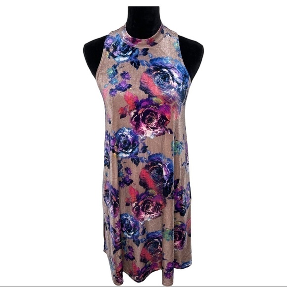i heart joah Dresses & Skirts - I Joah Crushed Velvet Sleeveless Floral Dress Sm